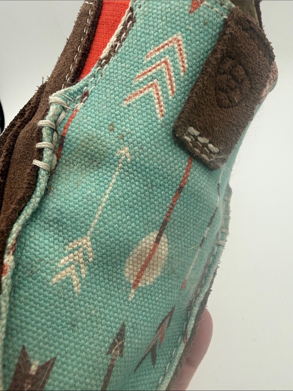 Ariat Teal Arrow-Print Slip-On Shoes with Brown Trim - Picture 3 of 11